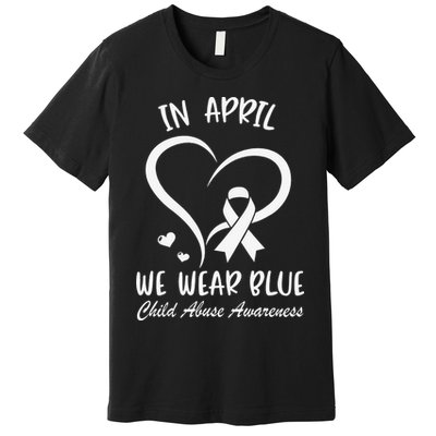 We Wear Blue Child Abuse Prevention Month Leopard Rainbow Premium T-Shirt