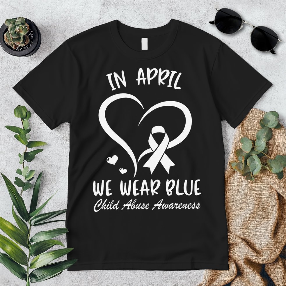 We Wear Blue Child Abuse Prevention Month Leopard Rainbow Premium T-Shirt