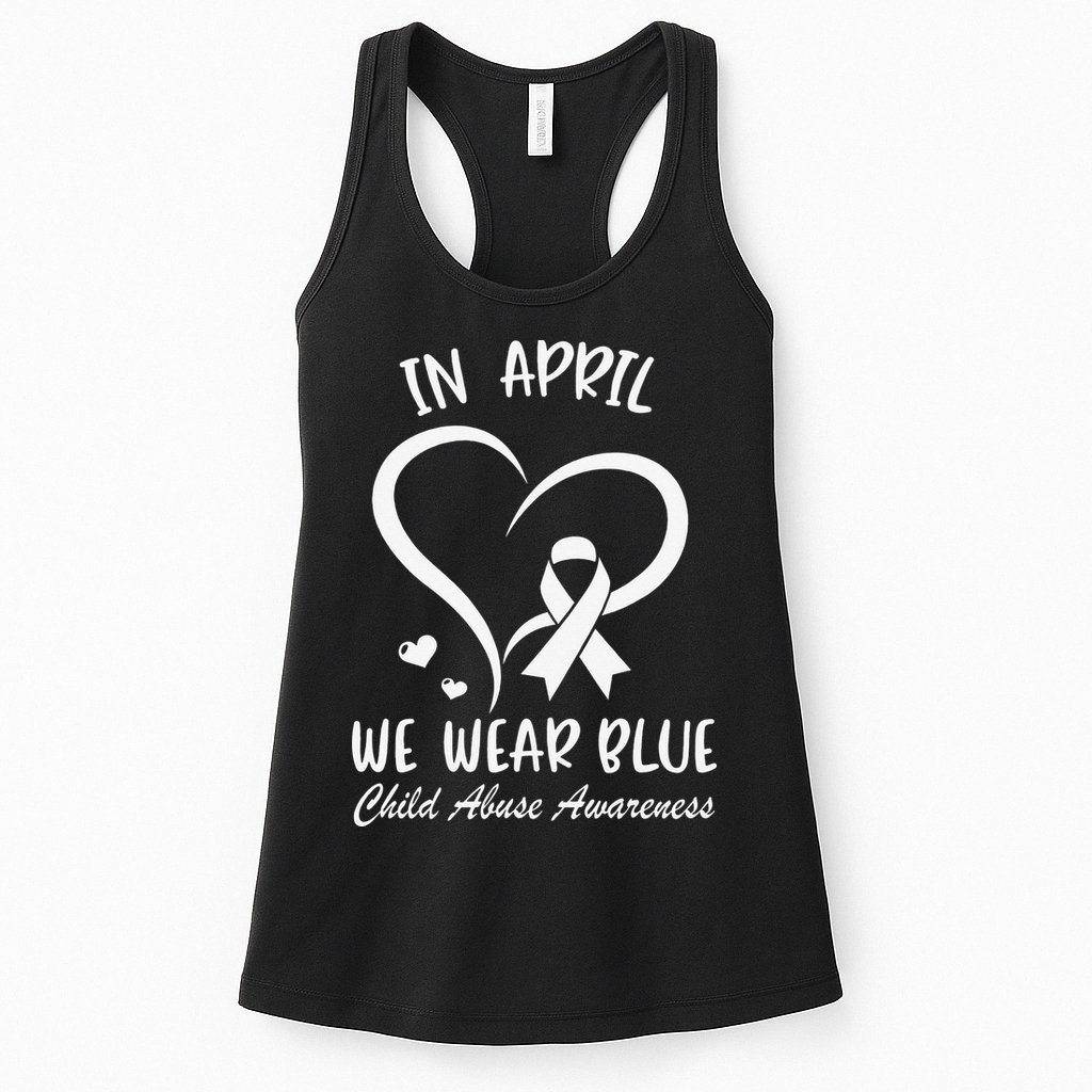 We Wear Blue Child Abuse Prevention Month Leopard Rainbow Womens Tank Top