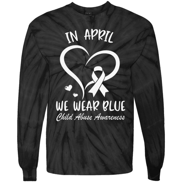 We Wear Blue Child Abuse Prevention Month Leopard Rainbow Tie-Dye Long Sleeve Shirt