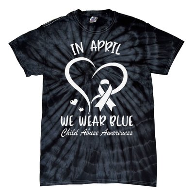 We Wear Blue Child Abuse Prevention Month Leopard Rainbow Tie-Dye T-Shirt