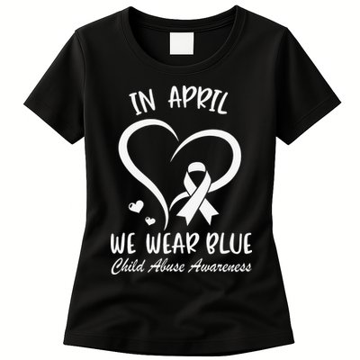 We Wear Blue Child Abuse Prevention Month Leopard Rainbow Womens T-Shirt