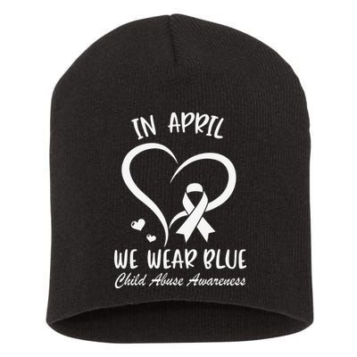 We Wear Blue Child Abuse Prevention Month Leopard Rainbow Short Acrylic Beanie