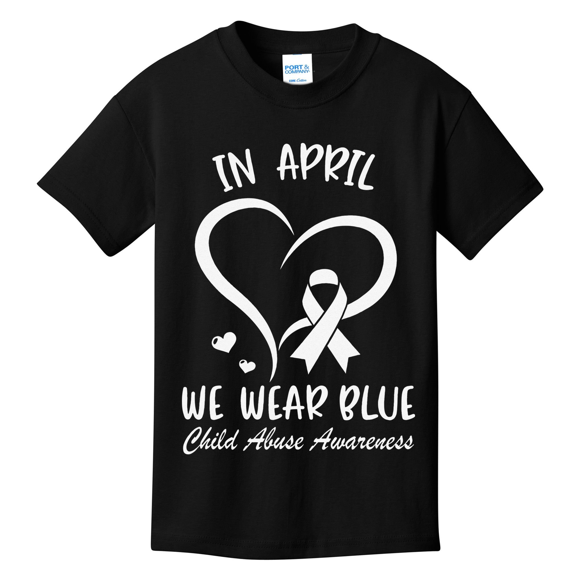 We Wear Blue Child Abuse Prevention Month Leopard Rainbow Kids T-Shirt