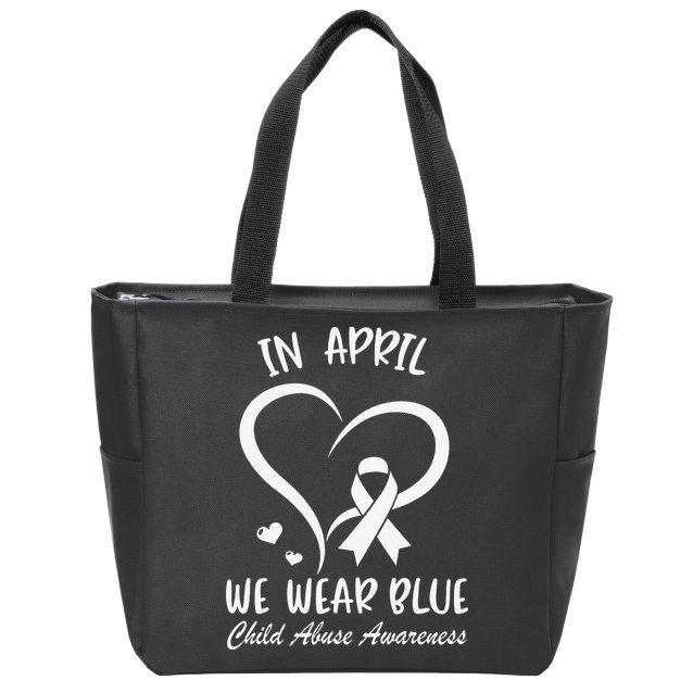 We Wear Blue Child Abuse Prevention Month Leopard Rainbow Zip Tote Bag