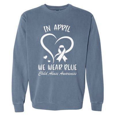 We Wear Blue Child Abuse Prevention Month Leopard Rainbow Garment-Dyed Sweatshirt