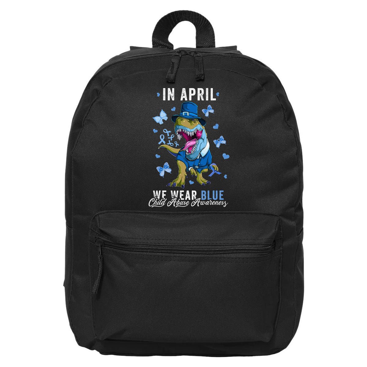 We Wear Blue For Child Abuse Prevention Awareness Ribbon 16 in Basic Backpack