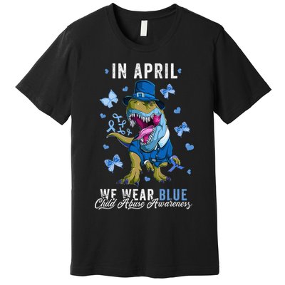 We Wear Blue For Child Abuse Prevention Awareness Ribbon Premium T-Shirt