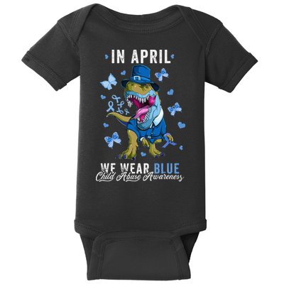 We Wear Blue For Child Abuse Prevention Awareness Ribbon Baby Bodysuit