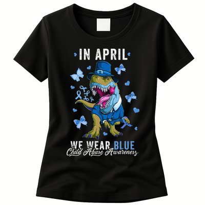 We Wear Blue For Child Abuse Prevention Awareness Ribbon Womens T-Shirt