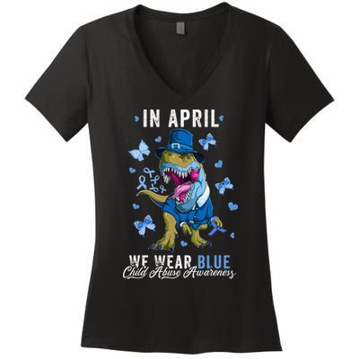 We Wear Blue For Child Abuse Prevention Awareness Ribbon Women's V-Neck T-Shirt