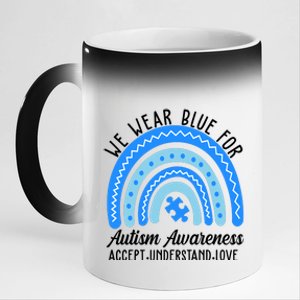 We Wear Blue For Autism Awareness Puzzle Rainbow 11oz Black Color Changing Mug