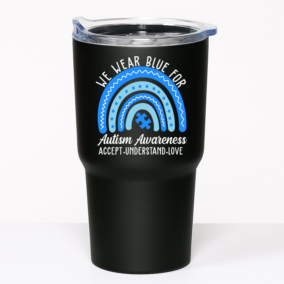 We Wear Blue For Autism Awareness Puzzle Rainbow Tumbler