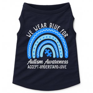 We Wear Blue For Autism Awareness Puzzle Rainbow Doggie Tank