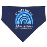 We Wear Blue For Autism Awareness Puzzle Rainbow USA-Made Doggie Bandana