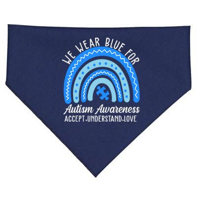 We Wear Blue For Autism Awareness Puzzle Rainbow USA-Made Doggie Bandana