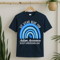 We Wear Blue For Autism Awareness Puzzle Rainbow T-Shirt