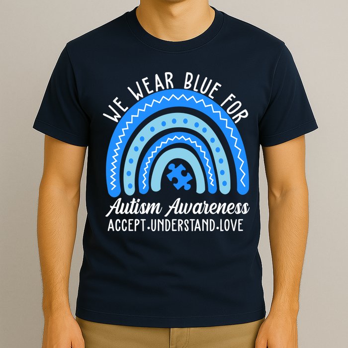 We Wear Blue For Autism Awareness Puzzle Rainbow T-Shirt