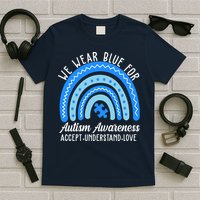 We Wear Blue For Autism Awareness Puzzle Rainbow T-Shirt