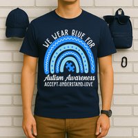 We Wear Blue For Autism Awareness Puzzle Rainbow T-Shirt
