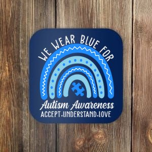 We Wear Blue For Autism Awareness Puzzle Rainbow Coaster