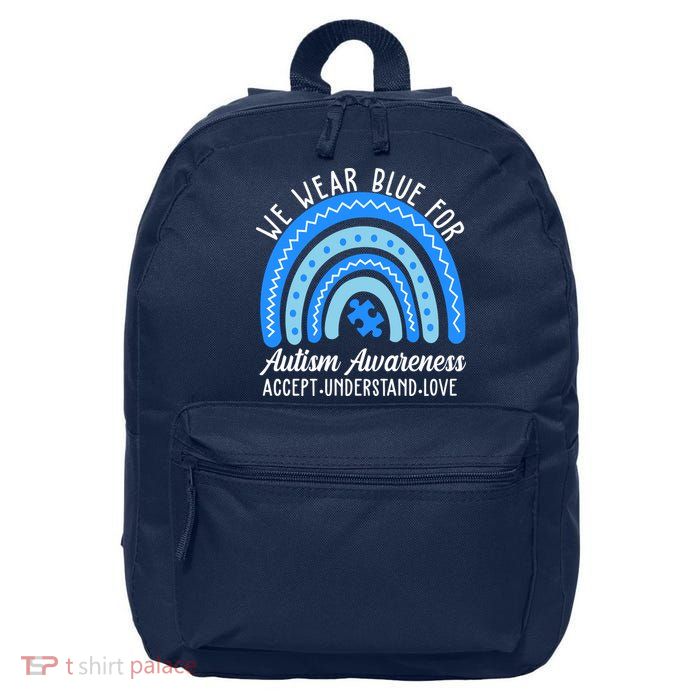 We Wear Blue For Autism Awareness Puzzle Rainbow 16 in Basic Backpack