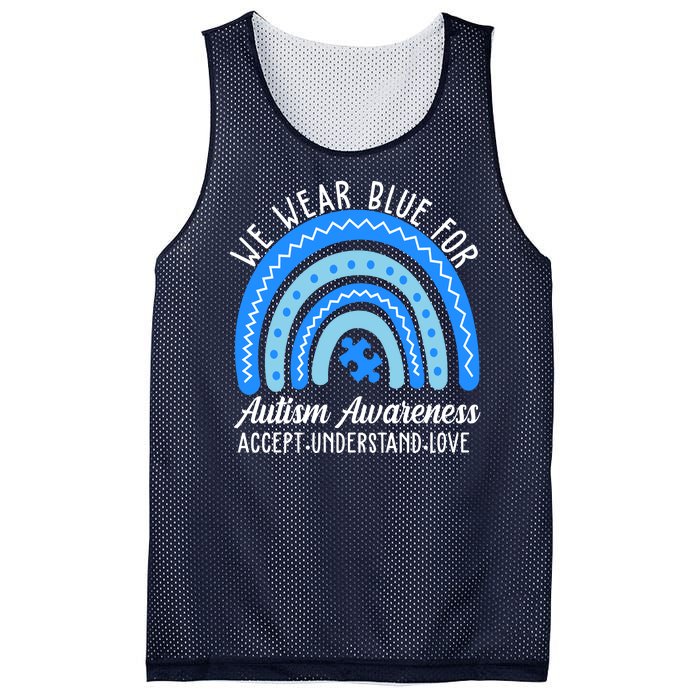 We Wear Blue For Autism Awareness Puzzle Rainbow Mesh Reversible Basketball Jersey Tank