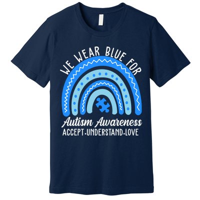 We Wear Blue For Autism Awareness Puzzle Rainbow Premium T-Shirt