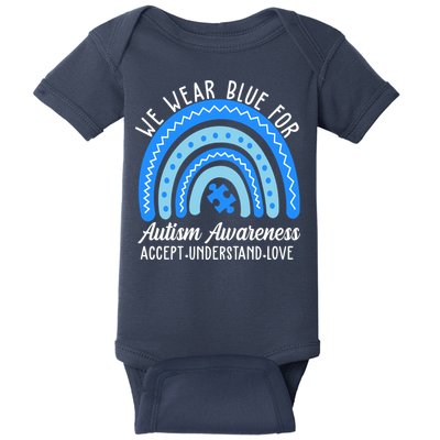 We Wear Blue For Autism Awareness Puzzle Rainbow Baby Bodysuit