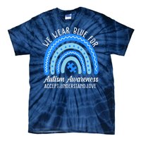 We Wear Blue For Autism Awareness Puzzle Rainbow Tie-Dye T-Shirt