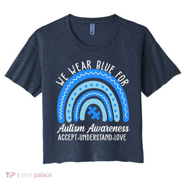We Wear Blue For Autism Awareness Puzzle Rainbow Crop Top