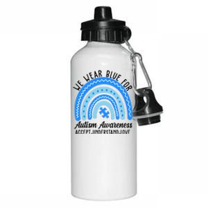 We Wear Blue For Autism Awareness Puzzle Rainbow Aluminum Water Bottle