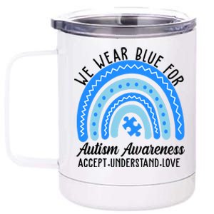 We Wear Blue For Autism Awareness Puzzle Rainbow 12 oz Stainless Steel Tumbler Cup