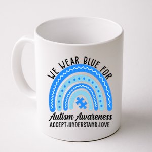 We Wear Blue For Autism Awareness Puzzle Rainbow Coffee Mug