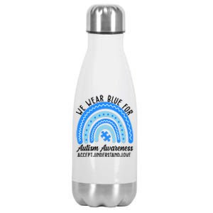 We Wear Blue For Autism Awareness Puzzle Rainbow Stainless Steel Insulated Water Bottle