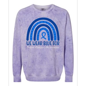 We Wear Blue For Colon Cancer Awareness Rainbow Ribbon Colorblast Crewneck Sweatshirt