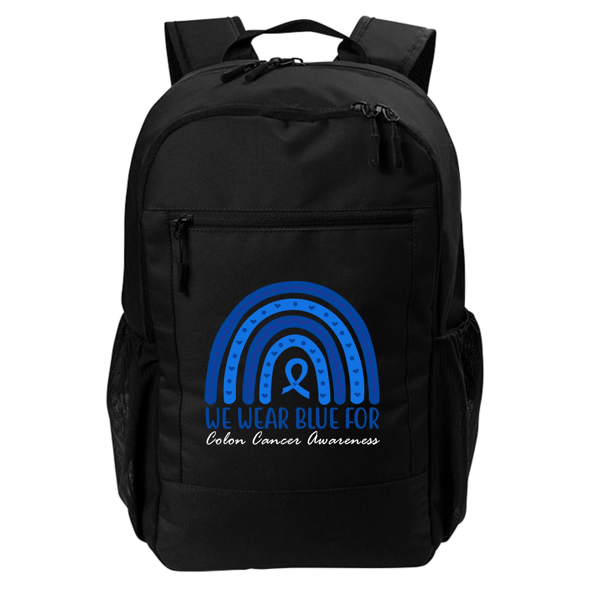 We Wear Blue For Colon Cancer Awareness Rainbow Ribbon Backpack