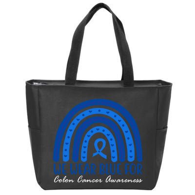 We Wear Blue For Colon Cancer Awareness Rainbow Ribbon Zip Tote Bag