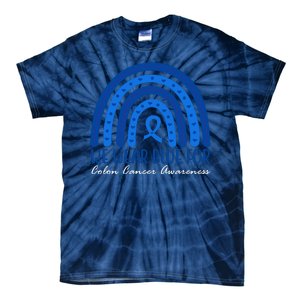 We Wear Blue For Colon Cancer Awareness Rainbow Ribbon Tie-Dye T-Shirt