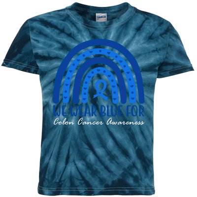 We Wear Blue For Colon Cancer Awareness Rainbow Ribbon Kids Tie-Dye T-Shirt