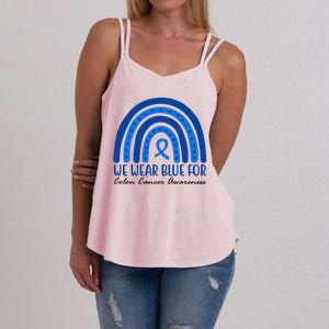 We Wear Blue For Colon Cancer Awareness Rainbow Ribbon Women's Strappy Tank