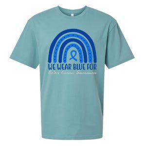 We Wear Blue For Colon Cancer Awareness Rainbow Ribbon Sueded Cloud Jersey T-Shirt