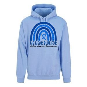 We Wear Blue For Colon Cancer Awareness Rainbow Ribbon Unisex Surf Hoodie