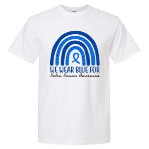 We Wear Blue For Colon Cancer Awareness Rainbow Ribbon Garment-Dyed Heavyweight T-Shirt