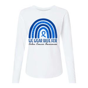 We Wear Blue For Colon Cancer Awareness Rainbow Ribbon Womens Cotton Relaxed Long Sleeve T-Shirt