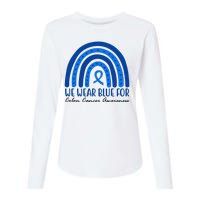 We Wear Blue For Colon Cancer Awareness Rainbow Ribbon Womens Cotton Relaxed Long Sleeve T-Shirt