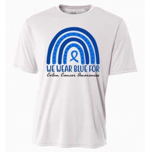 We Wear Blue For Colon Cancer Awareness Rainbow Ribbon Cooling Performance Crew T-Shirt