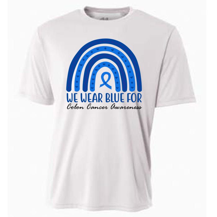 We Wear Blue For Colon Cancer Awareness Rainbow Ribbon Cooling Performance Crew T-Shirt