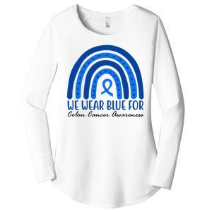 We Wear Blue For Colon Cancer Awareness Rainbow Ribbon Women's Perfect Tri Tunic Long Sleeve Shirt