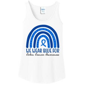 We Wear Blue For Colon Cancer Awareness Rainbow Ribbon Ladies Essential Tank